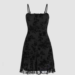 Cider Floral Lace Mini Dress in Black